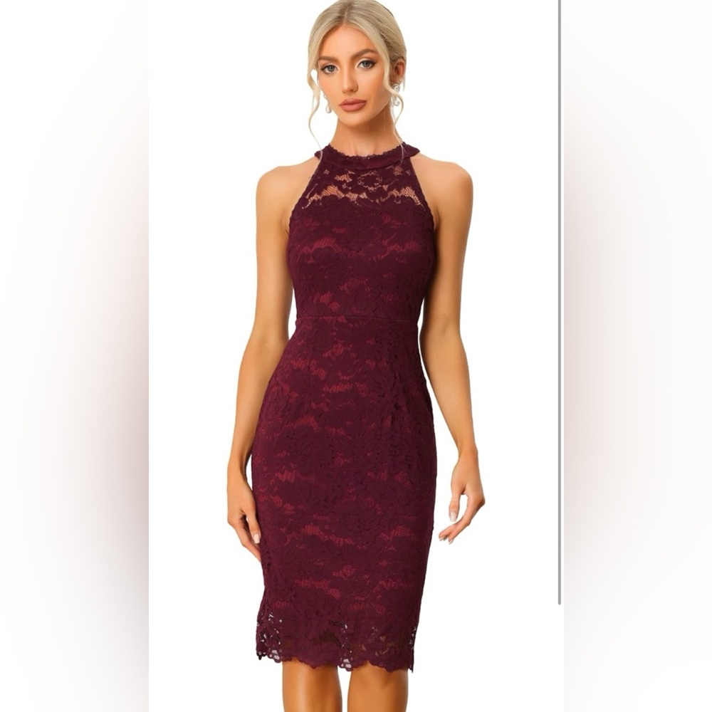 Allegra Elegant Burgundy Lace  Dress